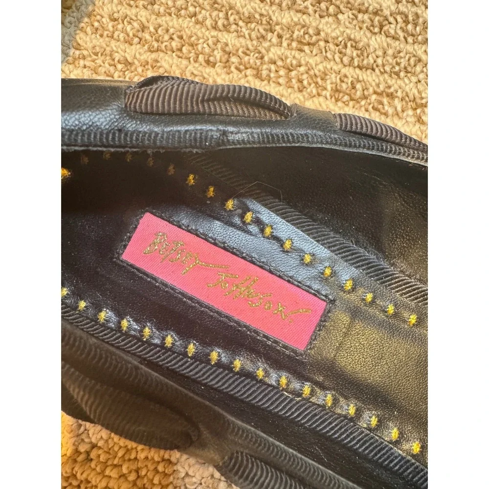 Betsey Johnson Black Leather Bow Ballet Flats Women's Size 8 Vero Cuoio‎ Leather
